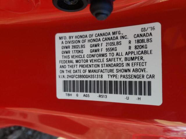 Photo 10 from auction – 2016 HONDA CIVIC TOUR with VIN 2HGFC3B90GH351318