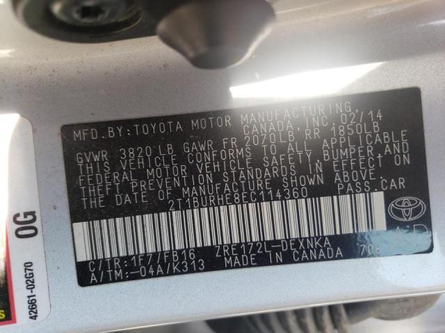 Photo 10 from auction – 2014 TOYOTA COROLLA L with VIN 2T1BURHE8EC114360