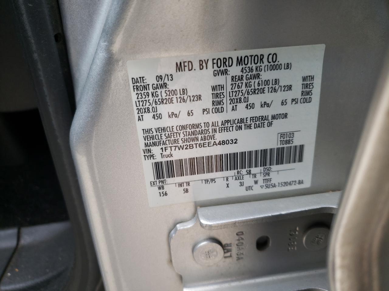 Photo 10 from auction – 2014 FORD F250 SUPER with VIN 1FT7W2BT6EEA48032