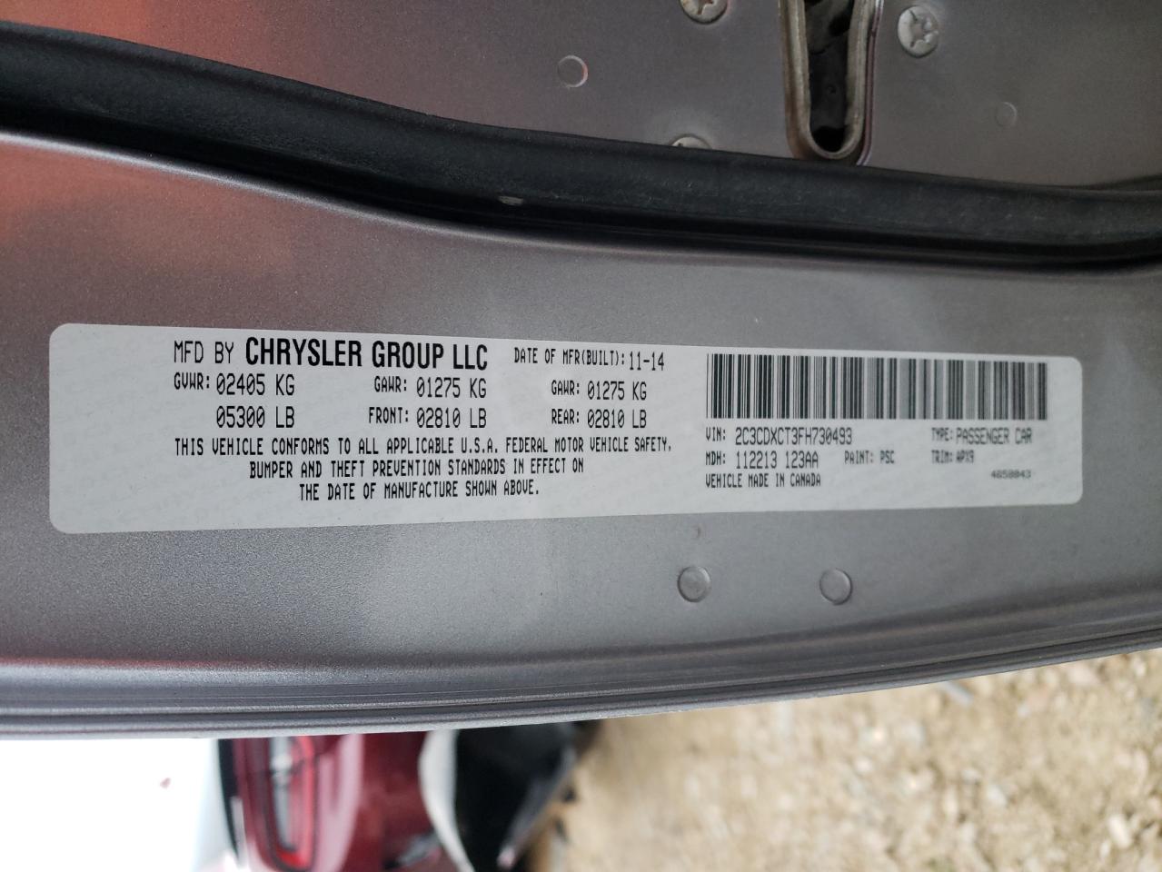 Photo 10 from auction – 2015 DODGE CHARGER R/ with VIN 2C3CDXCT3FH730493