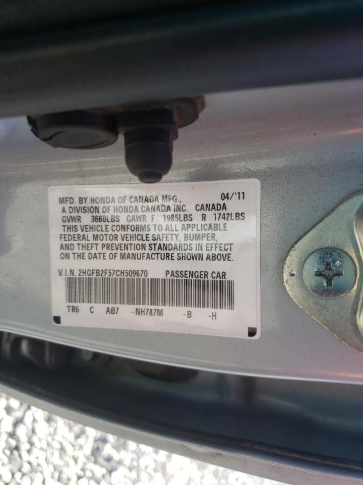 Photo 10 from auction – 2012 HONDA CIVIC LX with VIN 2HGFB2F57CH509670
