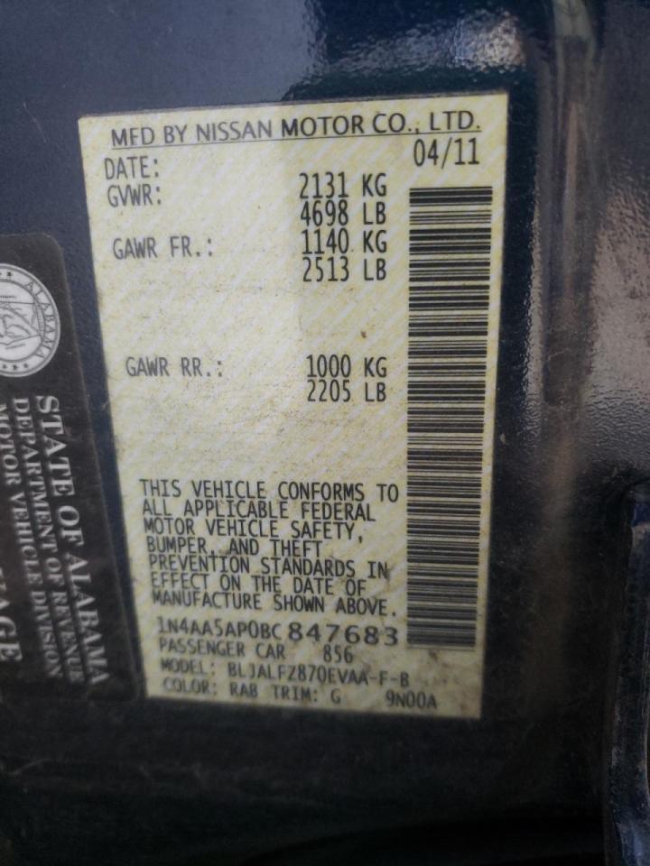 Photo 10 from auction – 2011 NISSAN MAXIMA S with VIN 1N4AA5AP0BC847683