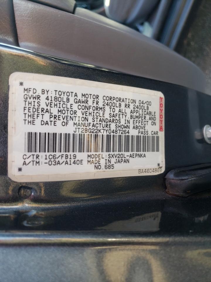 Photo 10 from auction – 2000 TOYOTA CAMRY CE with VIN JT2BG22K7Y0487264