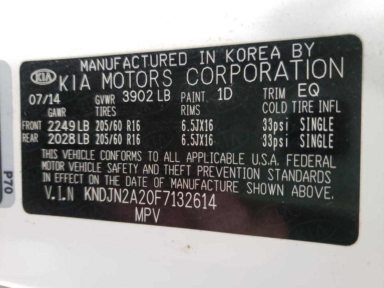 Photo 10 from auction – 2015 KIA SOUL with VIN KNDJN2A20F7132614