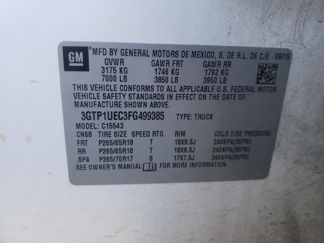 Photo 10 from auction – 2015 GMC SIERRA C15 with VIN 3GTP1UEC3FG499385