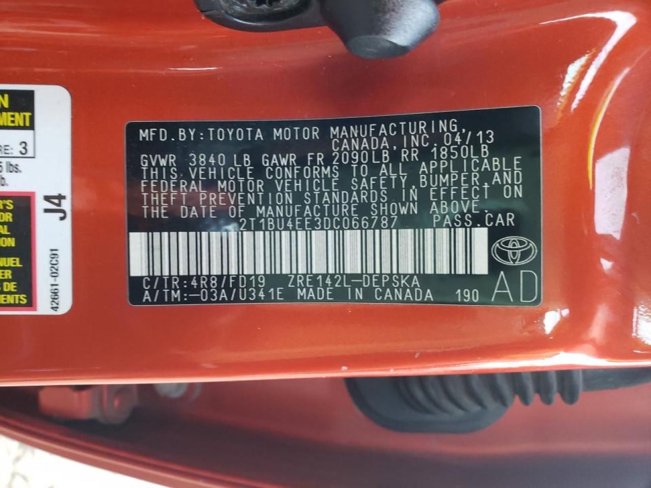 Photo 10 from auction – 2013 TOYOTA COROLLA BA with VIN 2T1BU4EE3DC066787