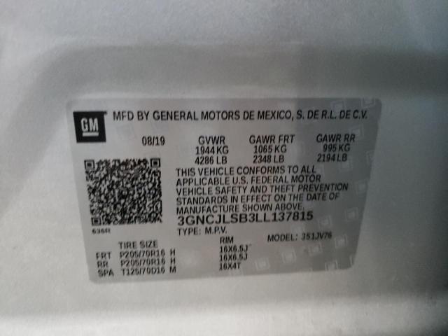 Photo 10 from auction – 2020 CHEVROLET TRAX 1LT with VIN 3GNCJLSB3LL137815