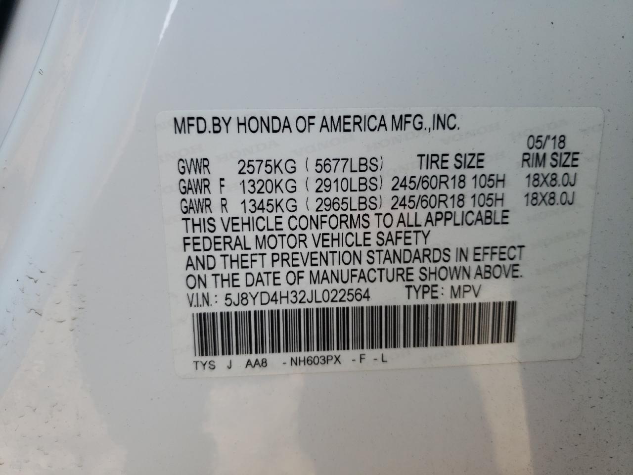 Photo 10 from auction – 2018 ACURA MDX with VIN 5J8YD4H32JL022564