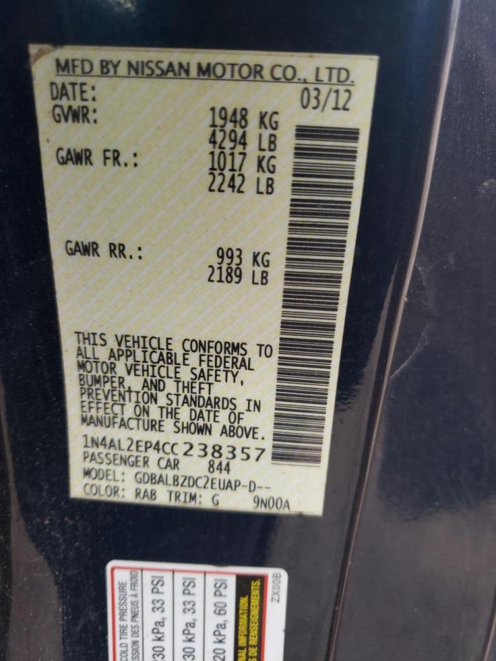 Photo 10 from auction – 2012 NISSAN ALTIMA S with VIN 1N4AL2EP4CC238357