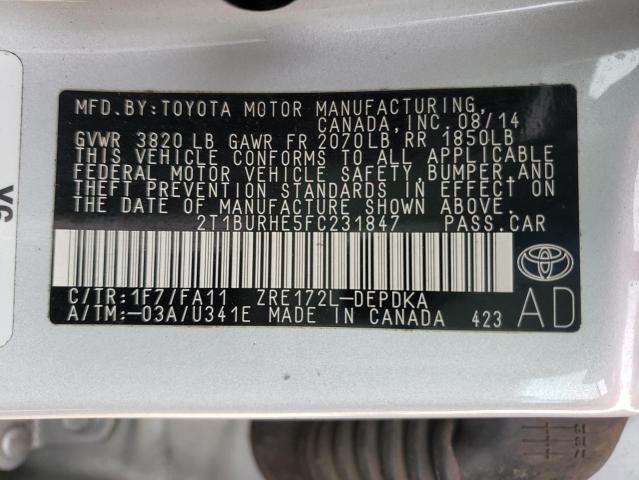 Photo 10 from auction – 2015 TOYOTA COROLLA L with VIN 2T1BURHE5FC231847