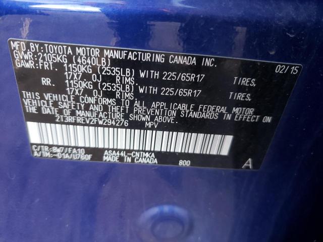 Photo 10 from auction – 2015 TOYOTA RAV4 XLE with VIN 2T3RFREV2FW294276