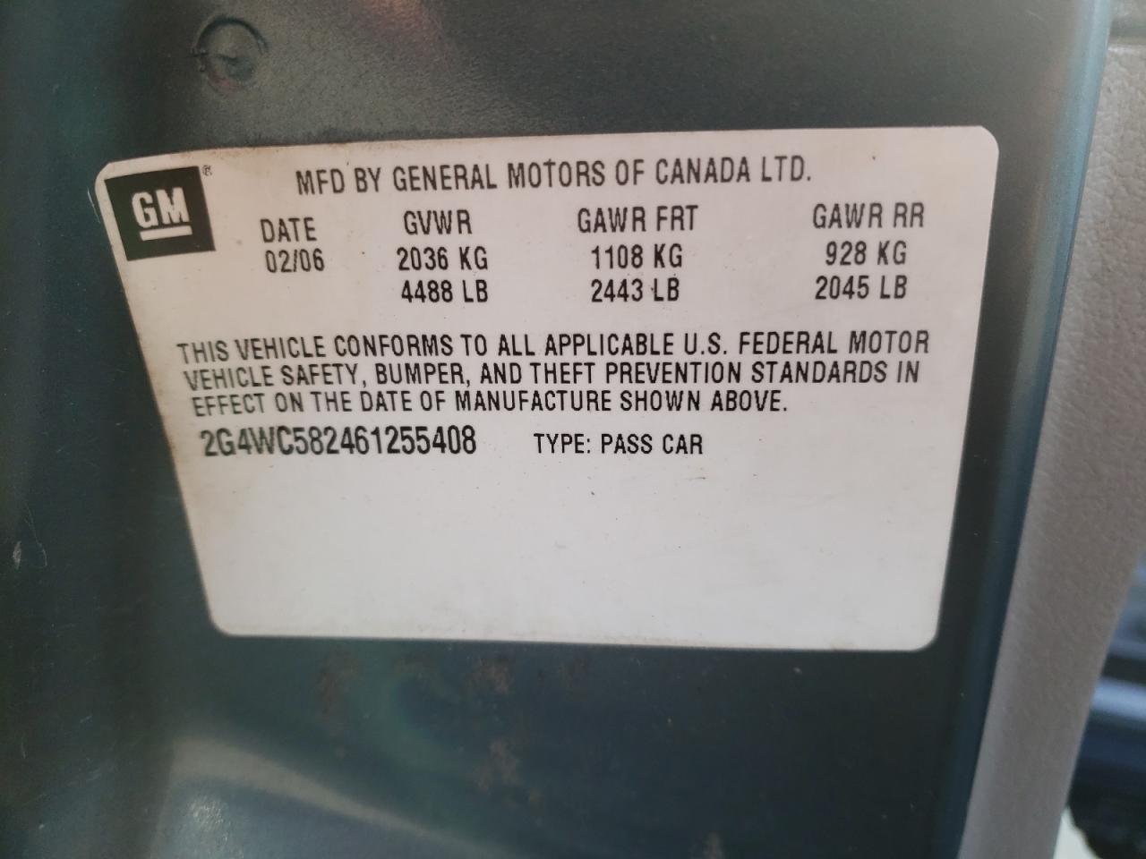 Photo 10 from auction – 2006 BUICK LACROSSE C with VIN 2G4WC582461255408