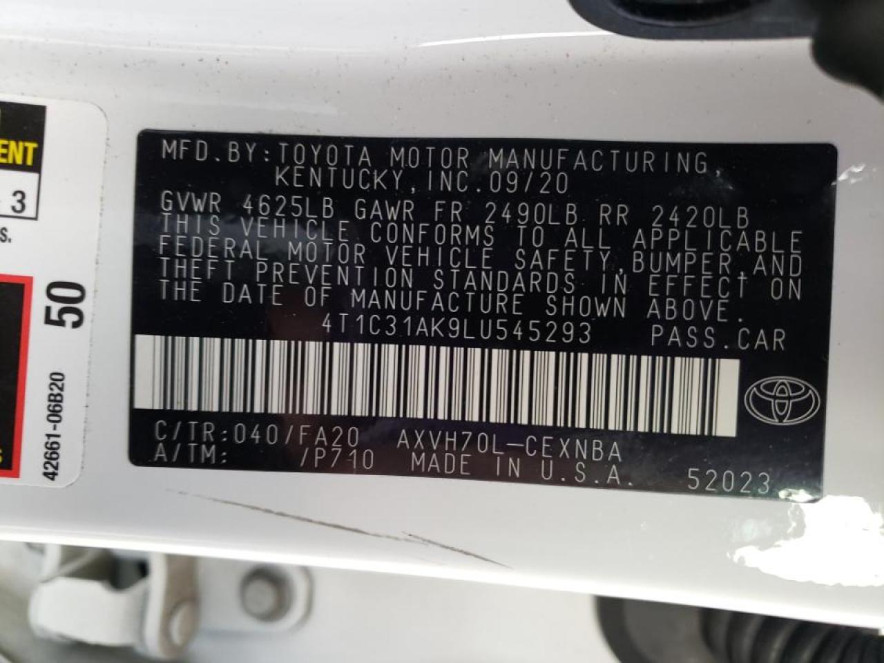 Photo 10 from auction – 2020 TOYOTA CAMRY LE with VIN 4T1C31AK9LU545293