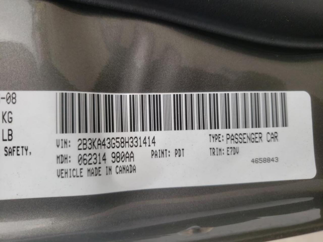 Photo 10 from auction – 2008 DODGE CHARGER with VIN 2B3KA43G58H331414