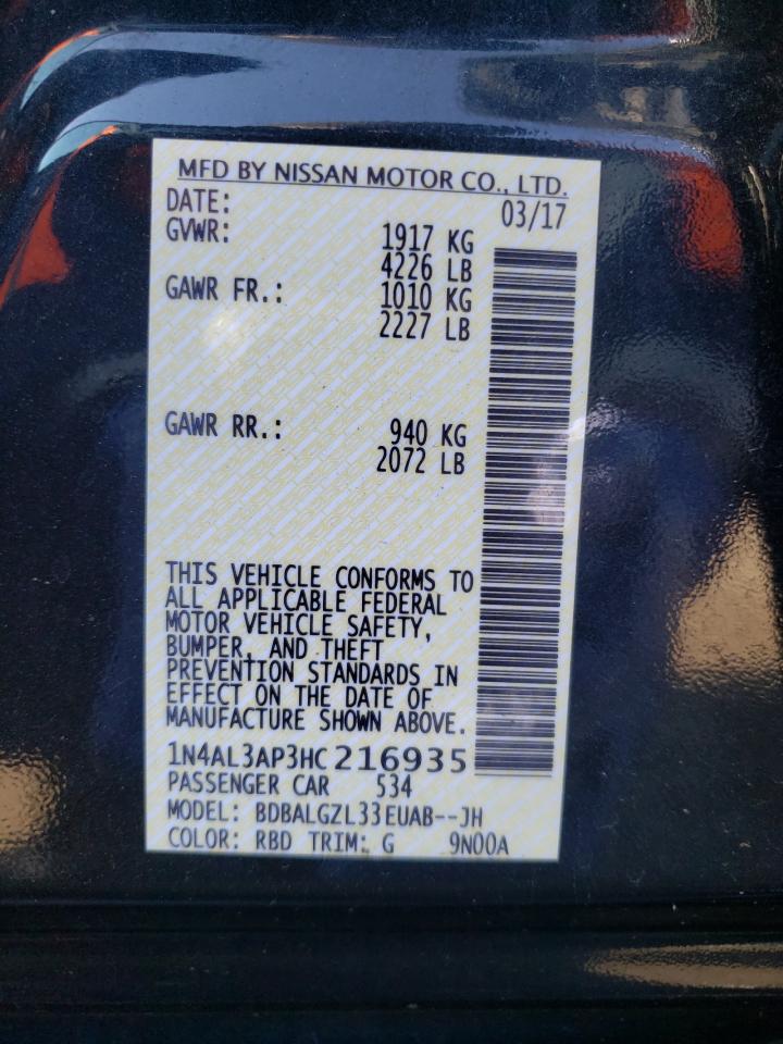 Photo 10 from auction – 2017 NISSAN ALTIMA 2.5 with VIN 1N4AL3AP3HC216935