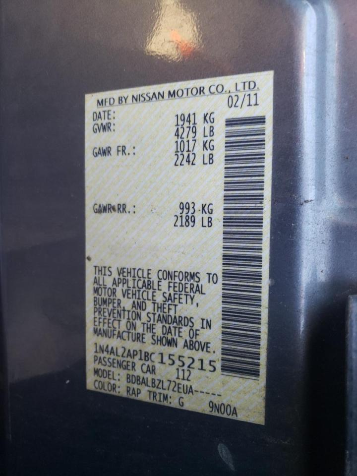 Photo 10 from auction – 2011 NISSAN ALTIMA BAS with VIN 1N4AL2AP1BC155215