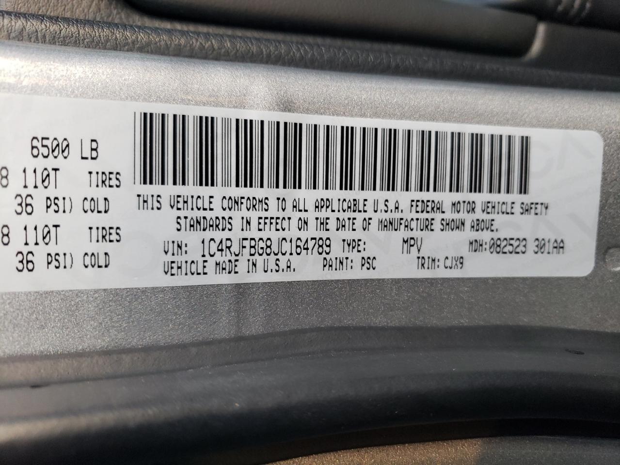 Photo 10 from auction – 2018 JEEP GRAND CHER with VIN 1C4RJFBG8JC164789