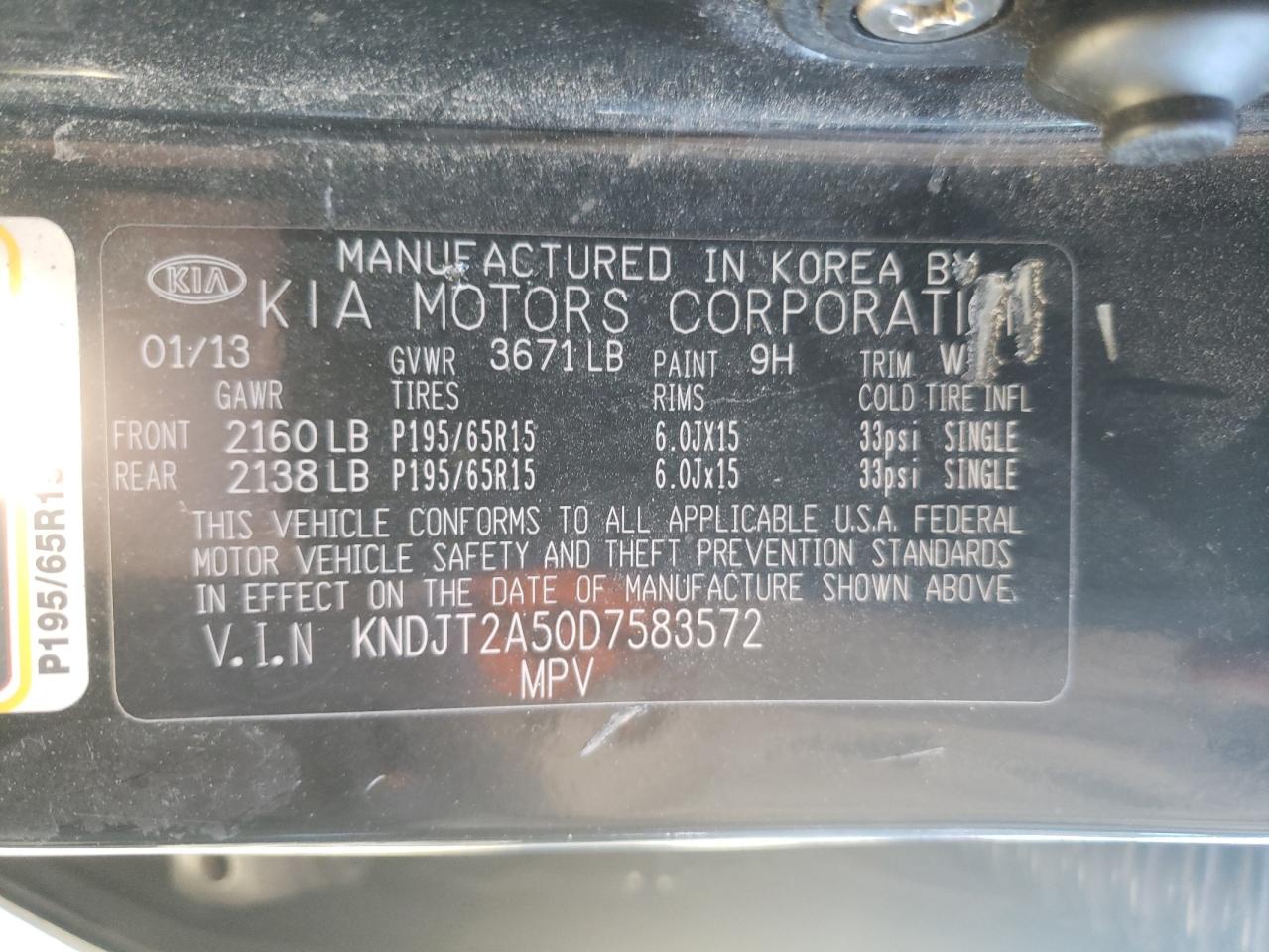 Photo 10 from auction – 2013 KIA SOUL with VIN KNDJT2A50D7583572