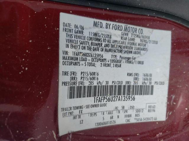 Photo 10 from auction – 2007 FORD TAURUS SEL with VIN 1FAFP56U27A135956