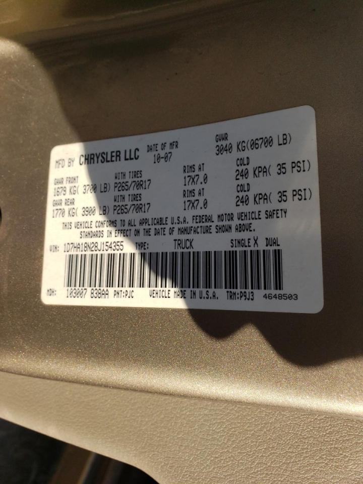 Photo 10 from auction – 2008 DODGE RAM 1500 S with VIN 1D7HA18N28J154355