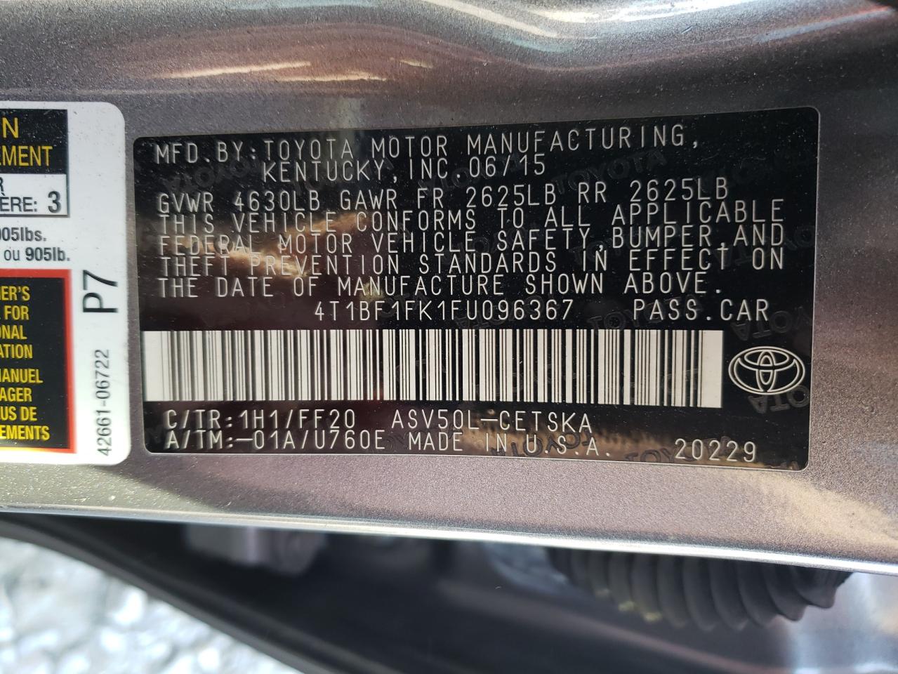 Photo 10 from auction – 2015 TOYOTA CAMRY LE with VIN 4T1BF1FK1FU096367