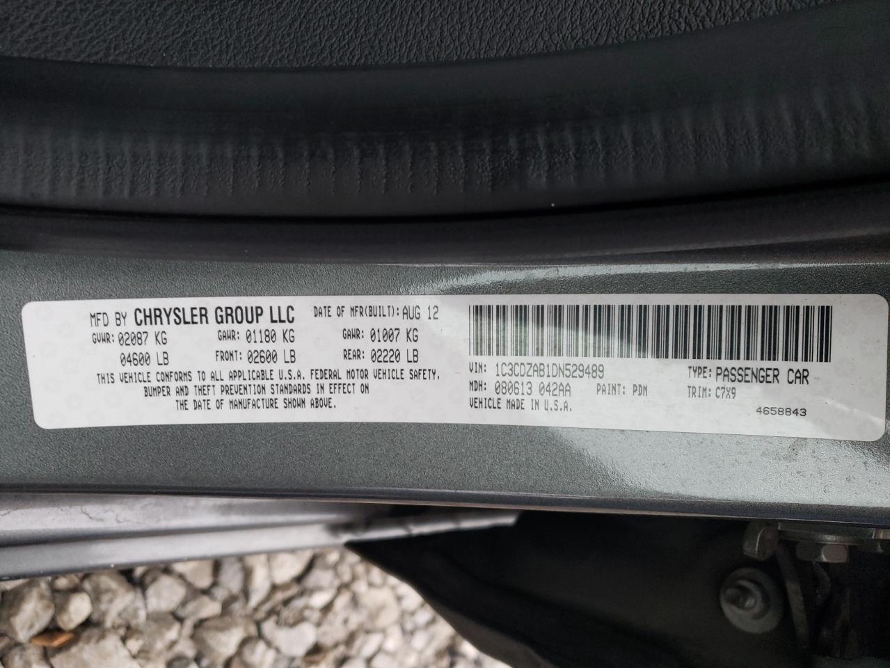 Photo 10 from auction – 2013 DODGE AVENGER SE with VIN 1C3CDZAB1DN529489