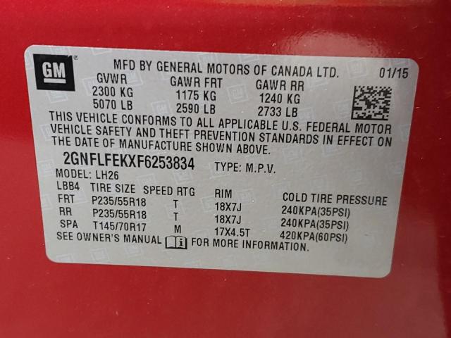 Photo 10 from auction – 2015 CHEVROLET EQUINOX LT with VIN 2GNFLFEKXF6253834