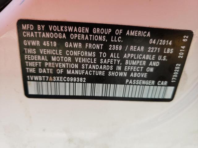 Photo 10 from auction – 2014 VOLKSWAGEN PASSAT SE with VIN 1VWBT7A3XEC099382