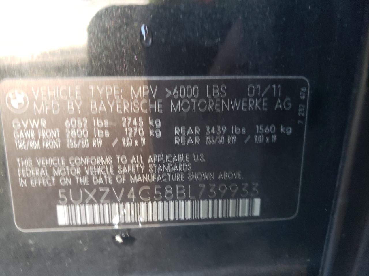 Photo 10 from auction – 2011 BMW X5 XDRIVE3 with VIN 5UXZV4C58BL739933