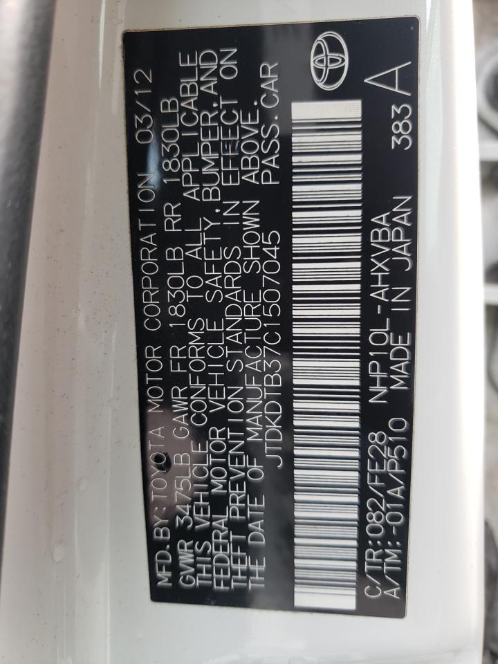 Photo 10 from auction – 2012 TOYOTA PRIUS C with VIN JTDKDTB37C1507045