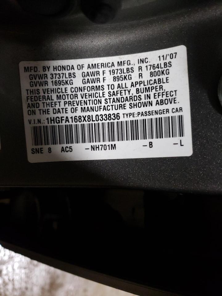 Photo 10 from auction – 2008 HONDA CIVIC with VIN 1HGFA168X8L033836