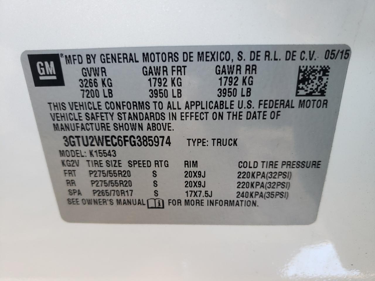 Photo 10 from auction – 2015 GMC SIERRA K15 with VIN 3GTU2WEC6FG385974