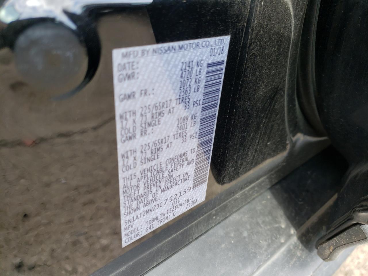 Photo 10 from auction – 2018 NISSAN ROGUE S with VIN 5N1AT2MV2JC752159