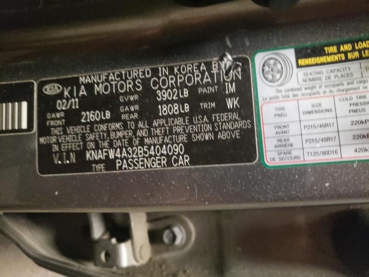 Photo 10 from auction – 2011 KIA FORTE SX with VIN KNAFW4A32B5404090