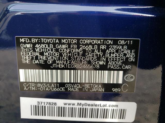 Photo 10 from auction – 2011 LEXUS ES 350 with VIN JTHBK1EGXB2465678