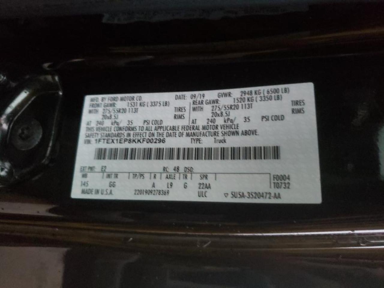 Photo 10 from auction – 2019 FORD F150 SUPER with VIN 1FTEX1EP8KKF00296