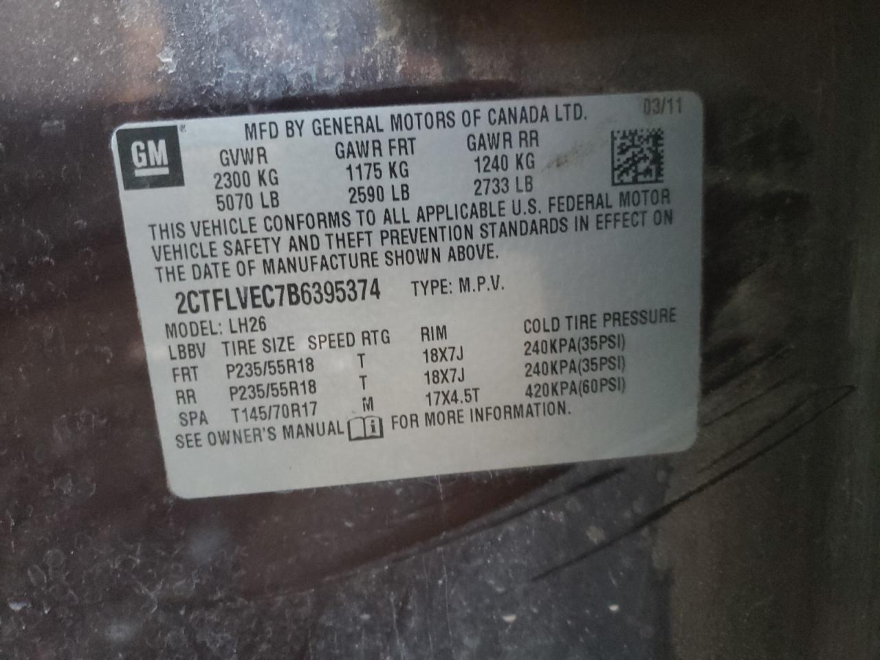Photo 10 from auction – 2011 GMC TERRAIN SL with VIN 2CTFLVEC7B6395374