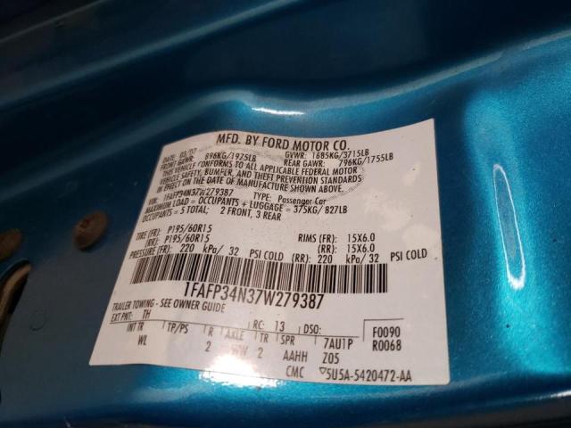 Photo 10 from auction – 2007 FORD FOCUS ZX4 with VIN 1FAFP34N37W279387