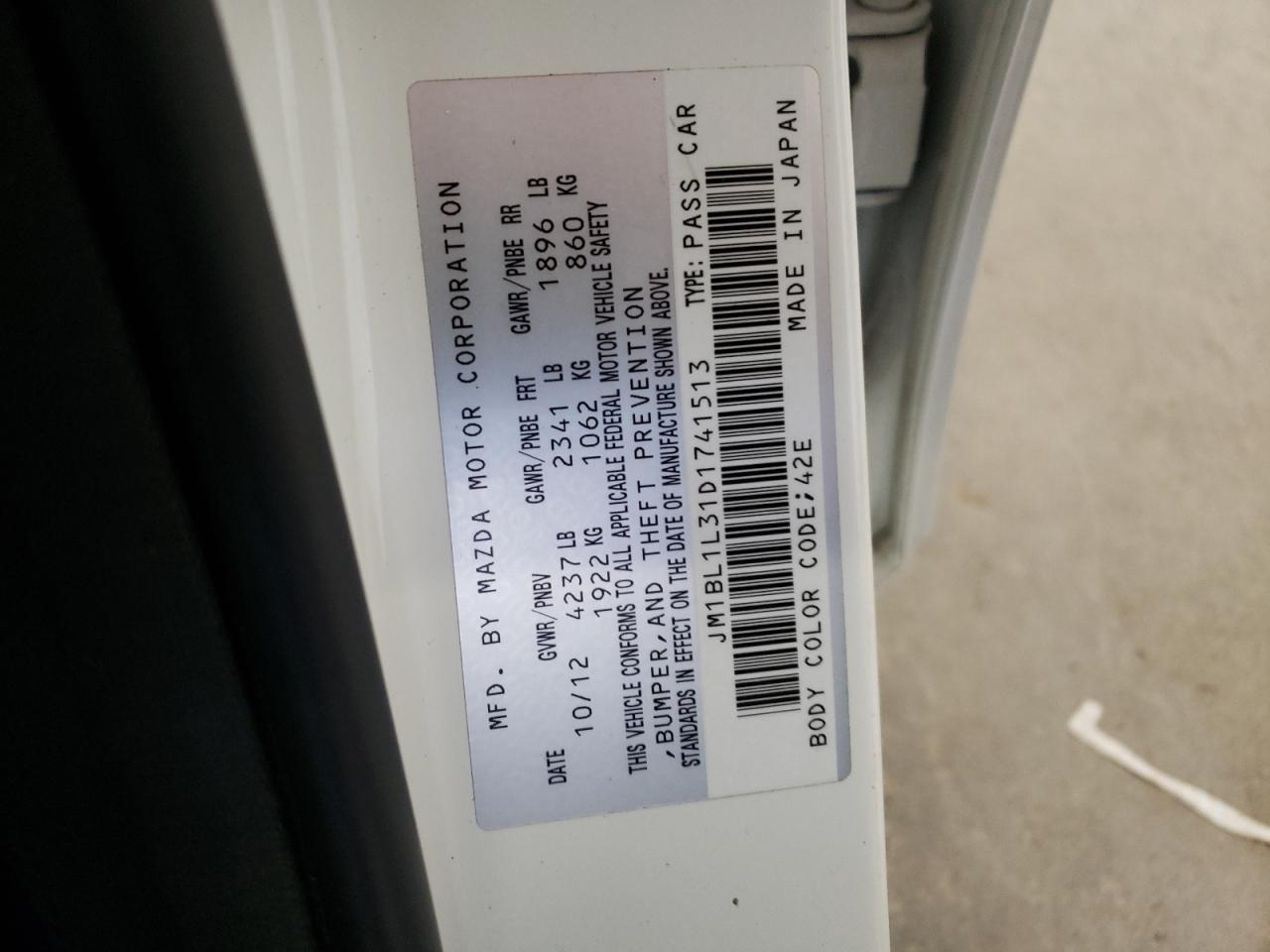 Photo 10 from auction – 2013 MAZDA SPEED 3 with VIN JM1BL1L31D1741513
