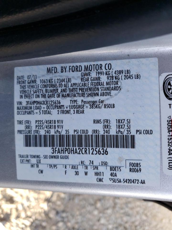 Photo 10 from auction – 2012 FORD FUSION SE with VIN 3FAHP0HA2CR125636