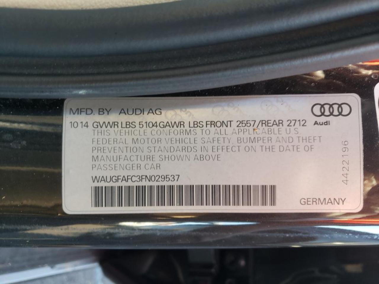 Photo 10 from auction – 2015 AUDI A6 PREMIUM with VIN WAUGFAFC3FN029537