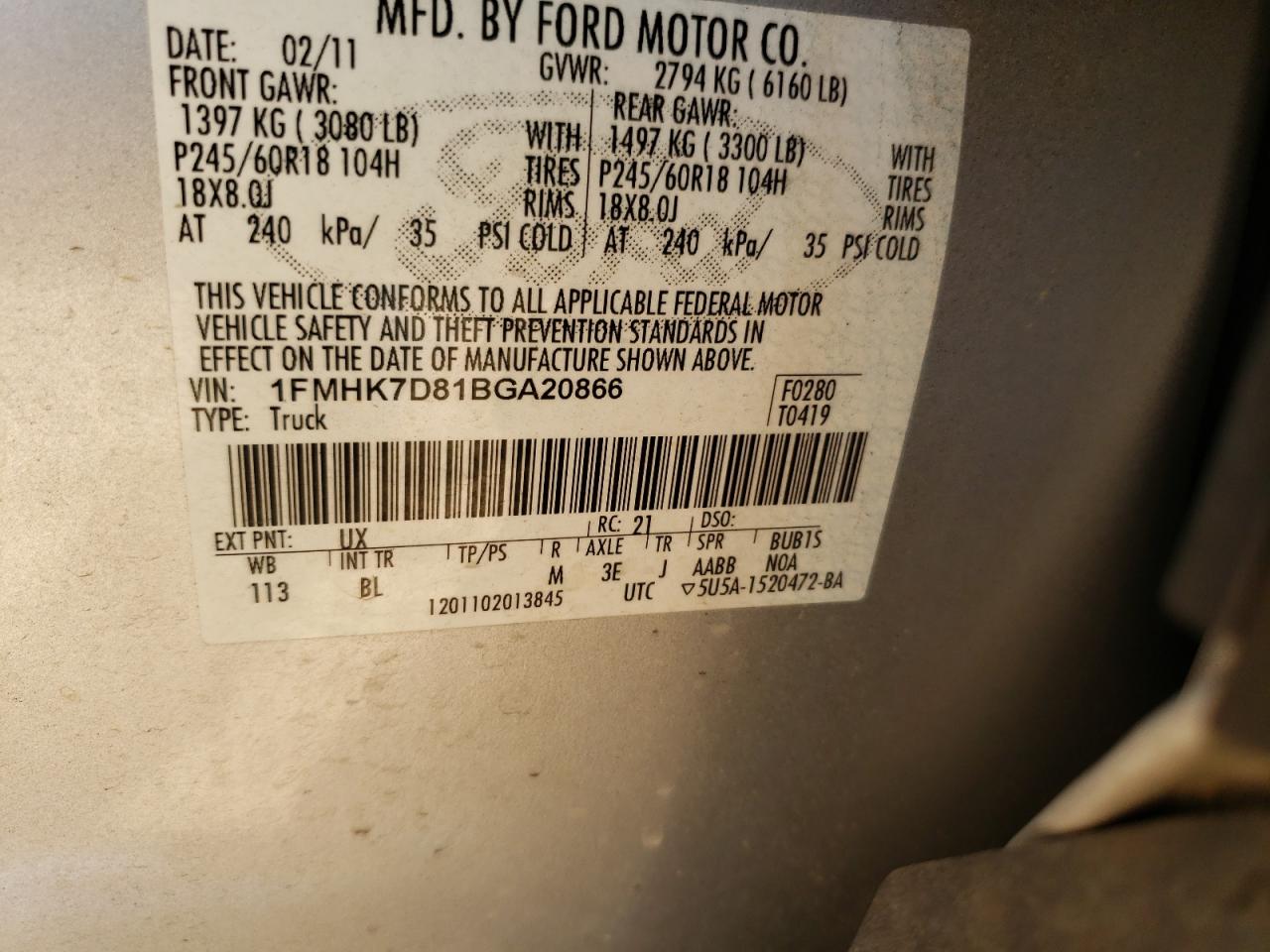 Фото 10 с аукциона – 2011 FORD EXPLORER X с VIN 1FMHK7D81BGA20866