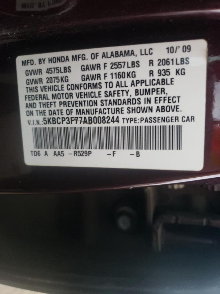 Photo 10 from auction – 2010 HONDA ACCORD EX with VIN 5KBCP3F77AB008244