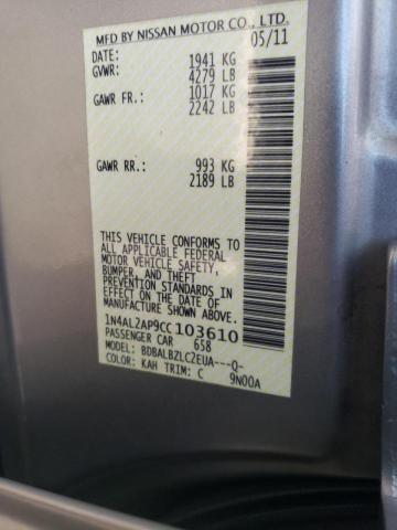 Photo 10 from auction – 2012 NISSAN ALTIMA BAS with VIN 1N4AL2AP9CC103610