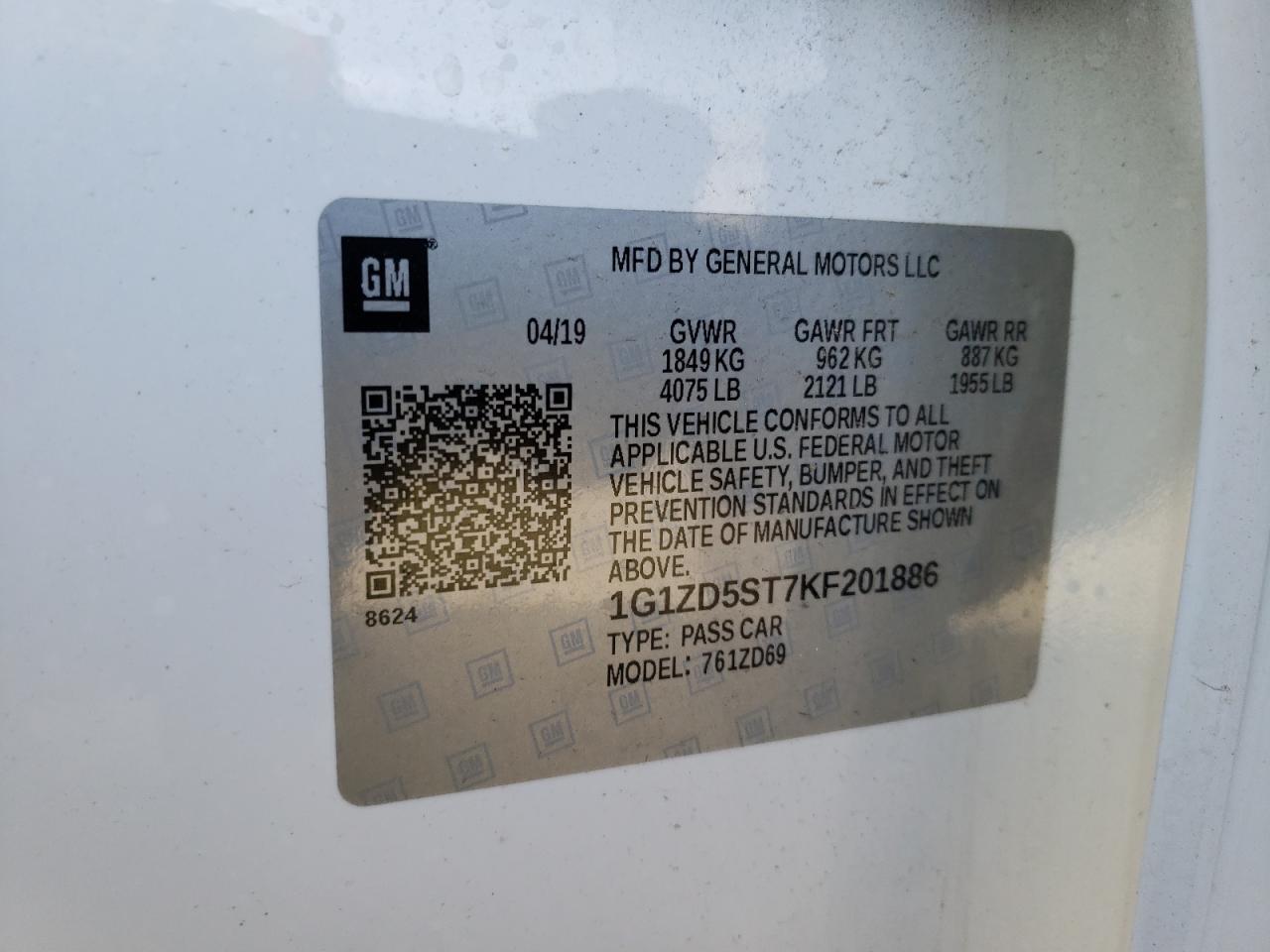 Photo 10 from auction – 2019 CHEVROLET MALIBU LT with VIN 1G1ZD5ST7KF201886