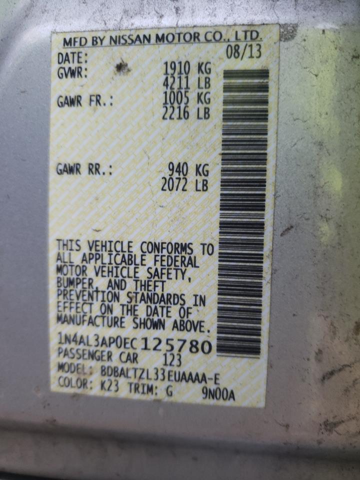 Photo 10 from auction – 2014 NISSAN ALTIMA 2.5 with VIN 1N4AL3AP0EC125780