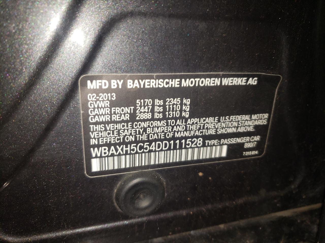 Photo 10 from auction – 2013 BMW 528 XI with VIN WBAXH5C54DD111528