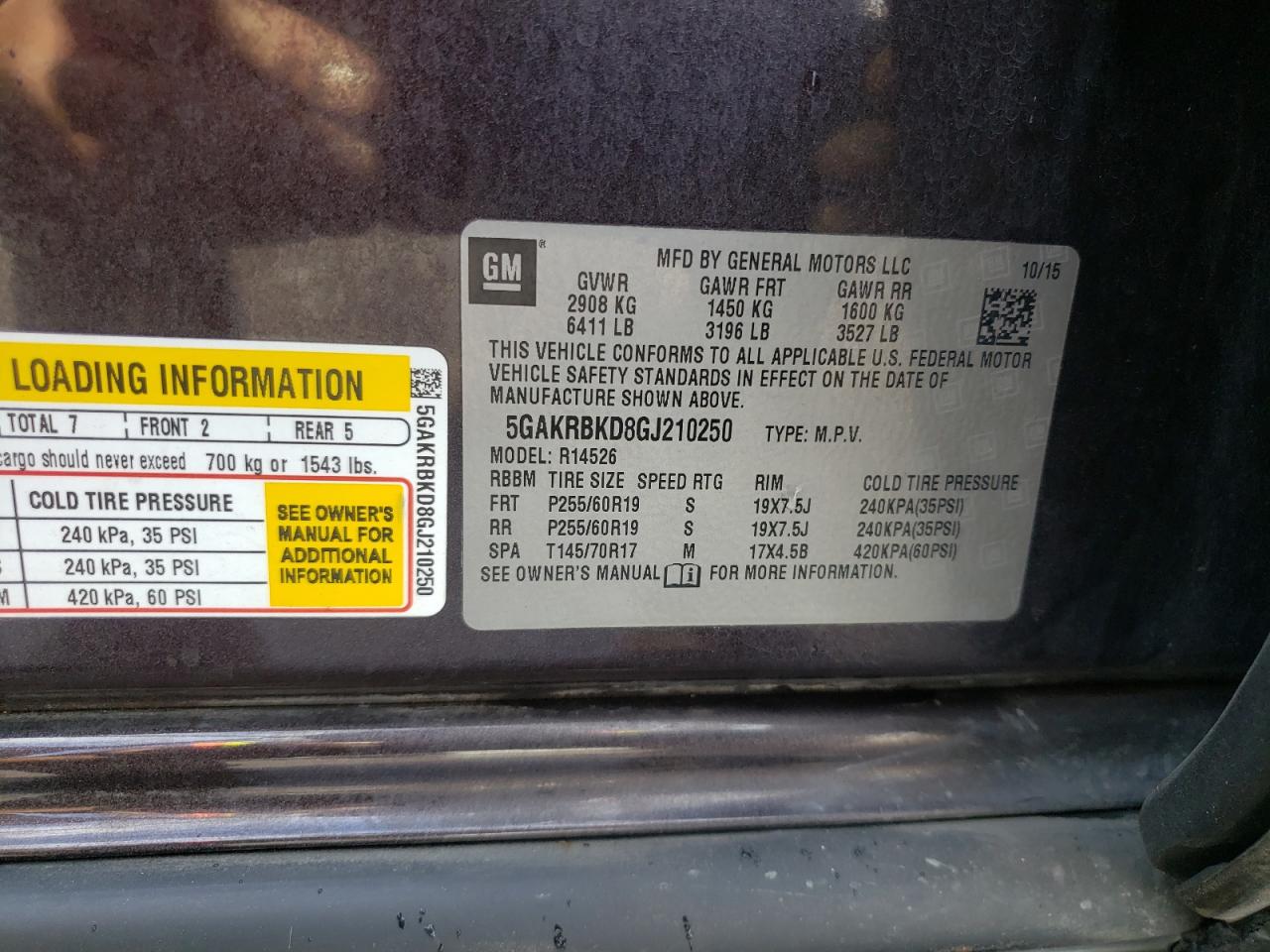 Photo 10 from auction – 2016 BUICK ENCLAVE with VIN 5GAKRBKD8GJ210250