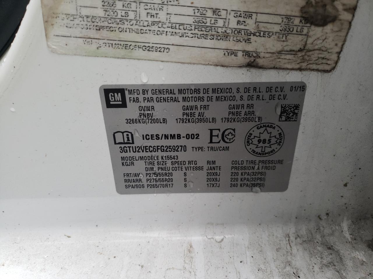 Photo 10 from auction – 2015 GMC SIERRA K15 with VIN 3GTU2VEC6FG259270