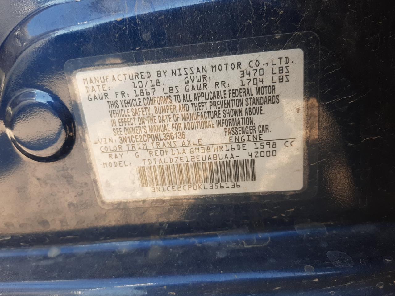 Photo 10 from auction – 2019 NISSAN VERSA NOTE with VIN 3N1CE2CP0KL356136